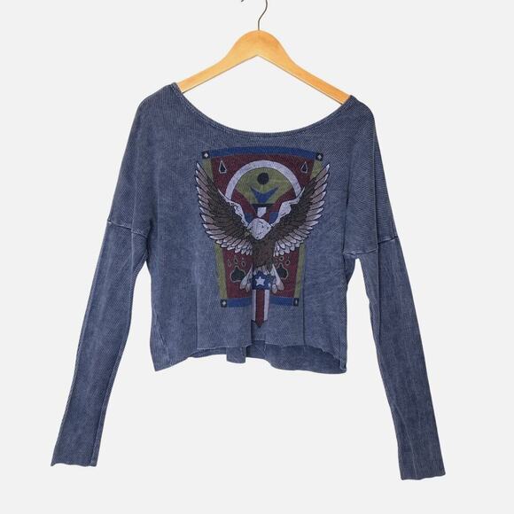 Daydreamer LA Thermal Long Sleeve Cropped Top Eagle Graphic Tees Cotton Sz: M/L - Picture 1 of 11